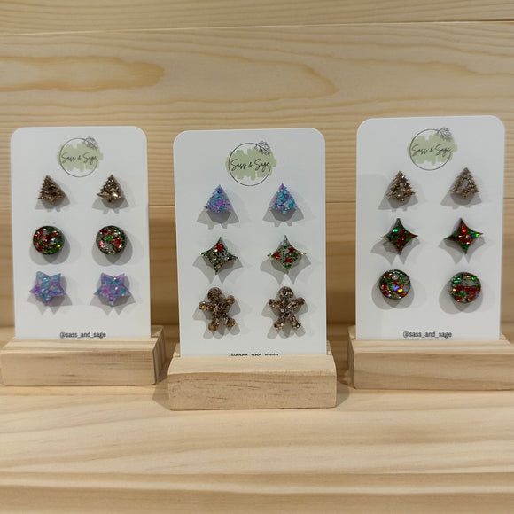 Christmas Glitter Resin Stud Pack (3 pairs)