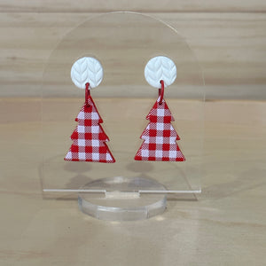 Red & White Gingham Christmas Trees Dangles