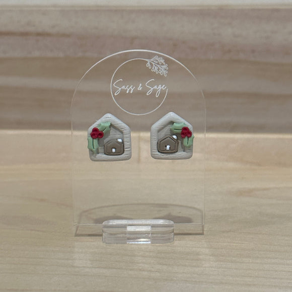 Christmas Eve Studs - Holly & Gingerbread House