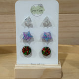 Christmas Glitter Resin Stud Pack (3 pairs)