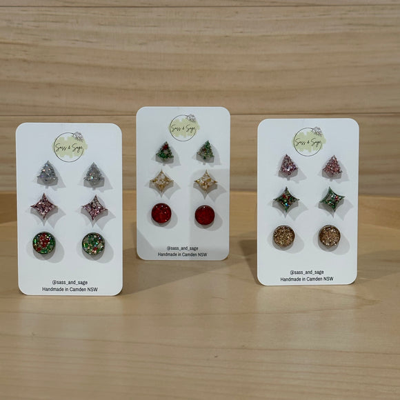 Christmas Glitter Resin Stud Pack (3 pairs)