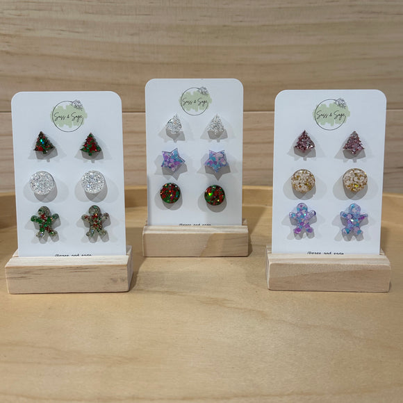 Christmas Glitter Resin Stud Pack (3 pairs)