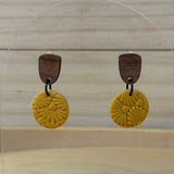 Mustard Wood Top Dangles - Floral