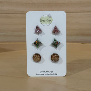 Christmas Glitter Resin Stud Pack (3 pairs)