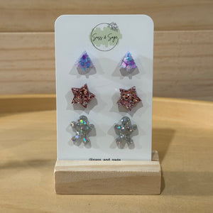 Christmas Glitter Resin Stud Pack (3 pairs)