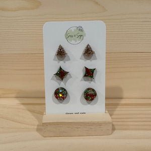 Christmas Glitter Resin Stud Pack (3 pairs)