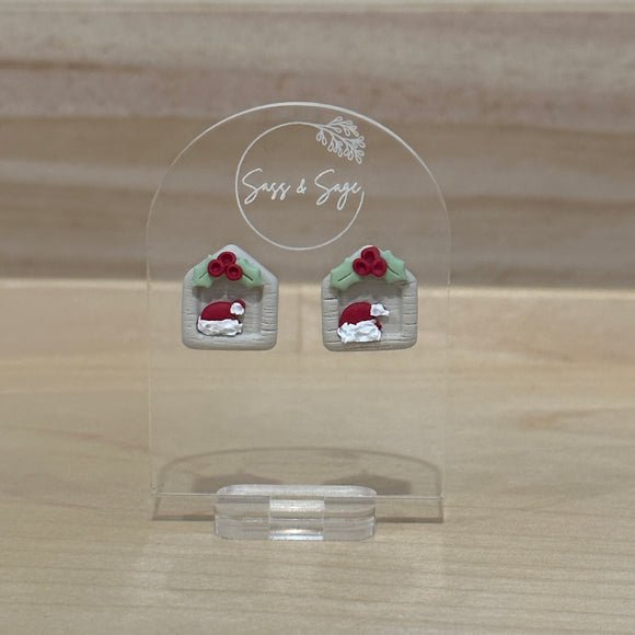 Christmas Eve Studs - Holly & Santa