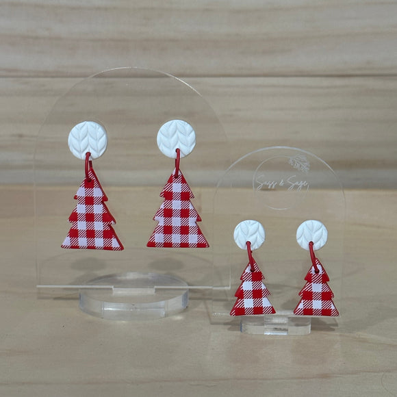 Red & White Gingham Christmas Trees Dangles