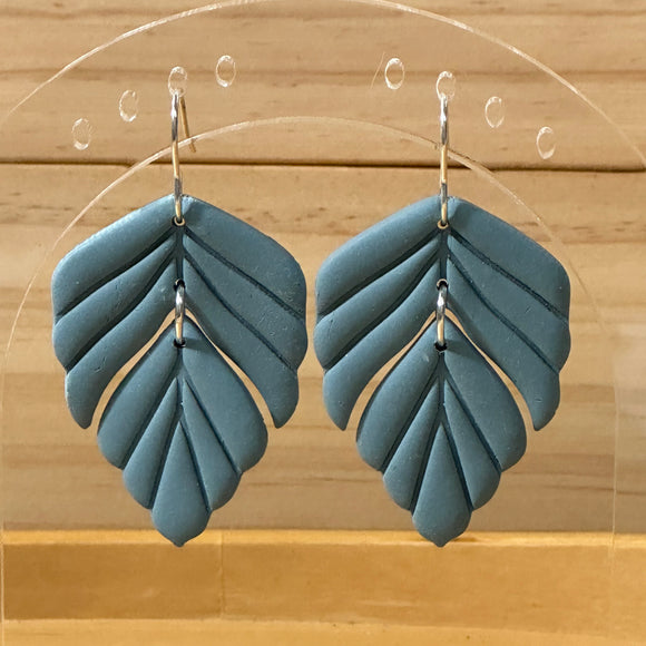 Teal Large Scalloped Leaf Double Dangles