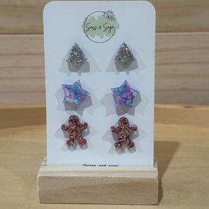 Christmas Glitter Resin Stud Pack (3 pairs)