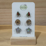 Christmas Glitter Resin Stud Pack (3 pairs)