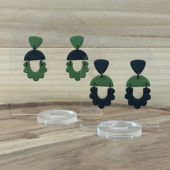 Khaki & Black Scalloped Dangles