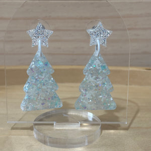 Glitter Resin Christmas Tree Dangles - Blizzard