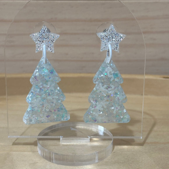 Glitter Resin Christmas Tree Dangles - Blizzard