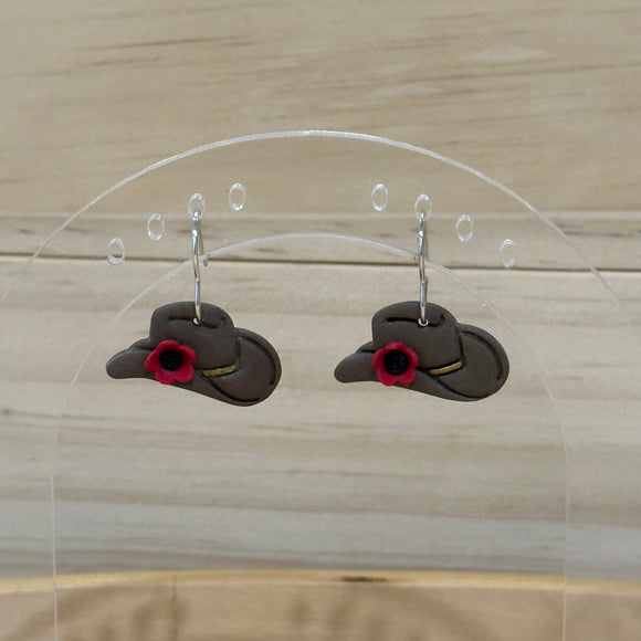 Brown Country Hat with red flowers