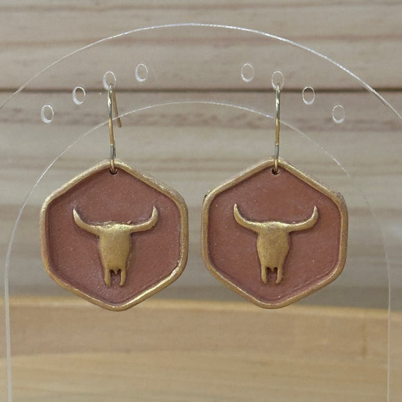 Terracotta Western Cow Skull Dangles