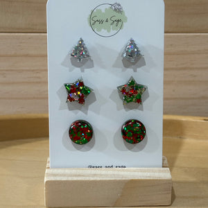 Christmas Glitter Resin Stud Pack (3 pairs)