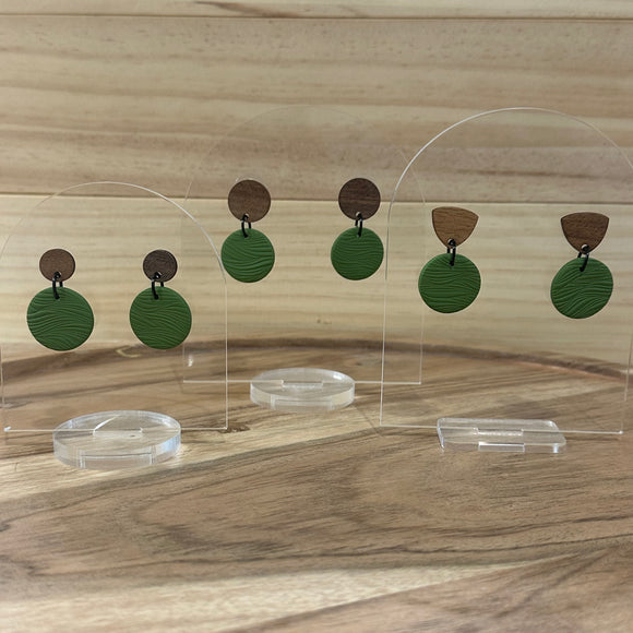 Khaki Round Wood Top Dangles