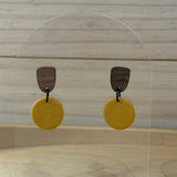 Mustard Wood Top Dangles - Sunflower texture