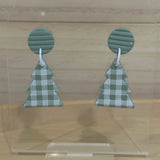 Soft Green & White Gingham Christmas Trees Dangles
